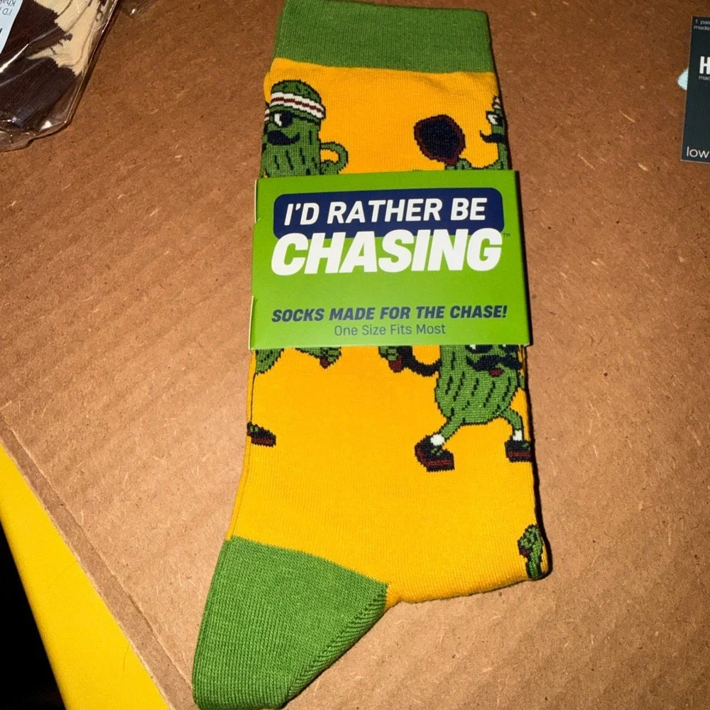 I'd Rather Be Chasing Balls Socks Men OSFM NEW Funny Pickle Graphic Yellow